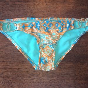 Turquoise and Orange Paisley Swimsuit Bottoms - S